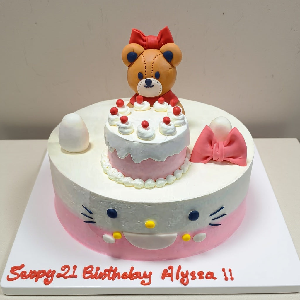 Teddy Bear & Hello Kitty Friendship Birthday Cake – Sweet Duo Celebration Cake | Pastry by Good Day Bakery Singapore (1pc)