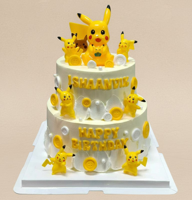 Pikachu Power Birthday Cake featuring Pikachu figures for a fun celebration, perfect for a Pikachu birthday cake.