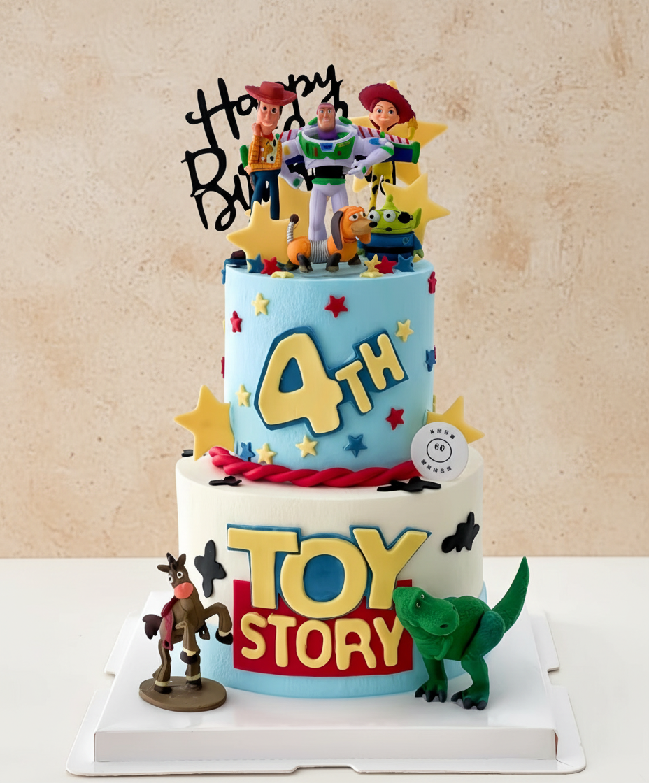 Toy Story 4th Birthday Cake with Characters & Stars | Custom Kids Cake