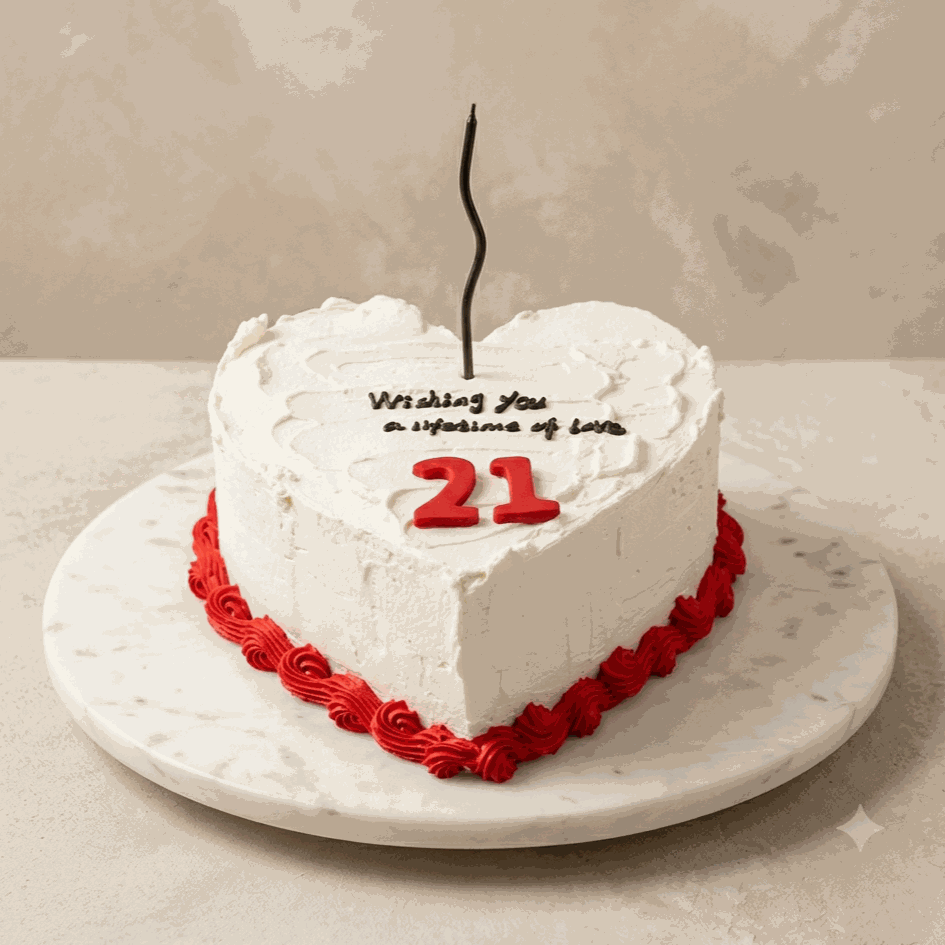 Heart Cake Heart shaped birthday cake with red border and white textured frosting