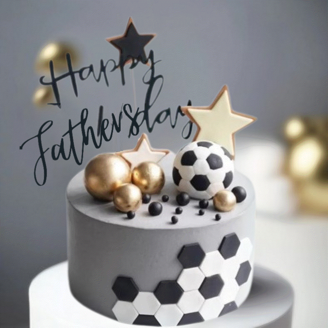Star cake with fondant soccer ball and metallic stars for football fans