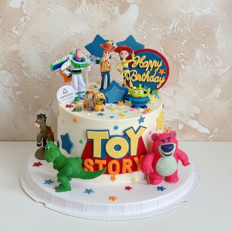 Toy Story cake with 3D character toppers and star decorations