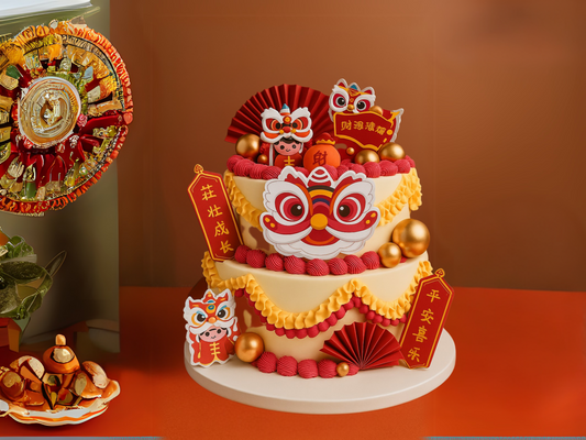 Lion Dance Celebration Cake – Prosperity Edition | Pastry by Good Day Bakery Singapore (1pc)