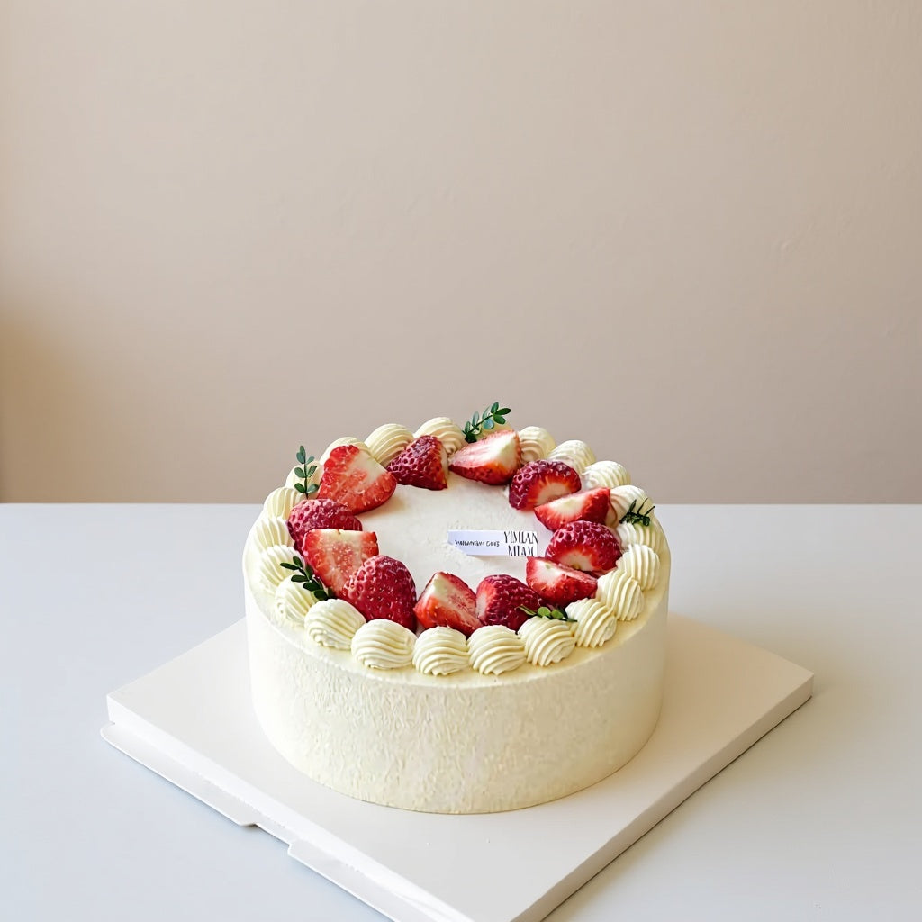 Strawberry Whisper Cake decorated with fresh strawberries and creamy frosting by Good Day Bakery Singapore.