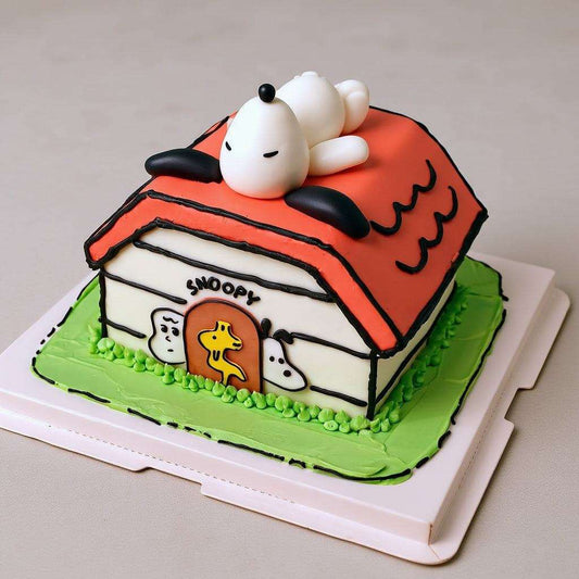 DogCake 3D Snoopy doghouse comic cake with sleeping Snoopy and Woodstock