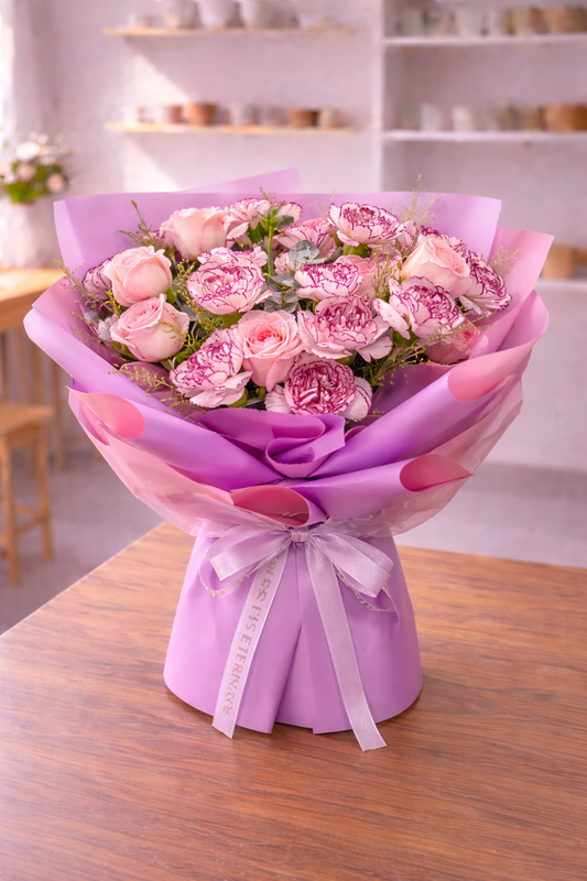 Pink Rose and Purple Carnation Harmony - 18 Total Stems | GOOD DAY