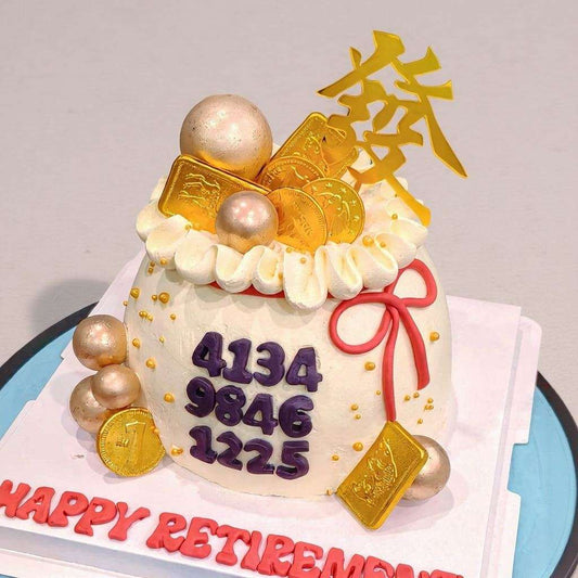 Money Cake Fortune Money Bag with gold coins and 4D lucky numbers
