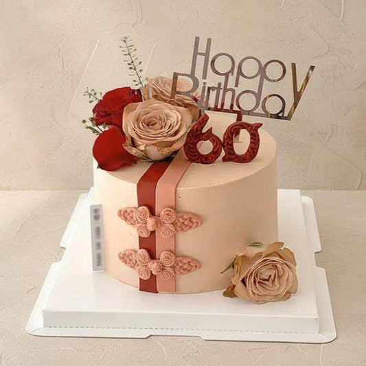 Mother Day Cake Elegant blush rose birthday cake with cheongsam frog buttons and fresh flowers